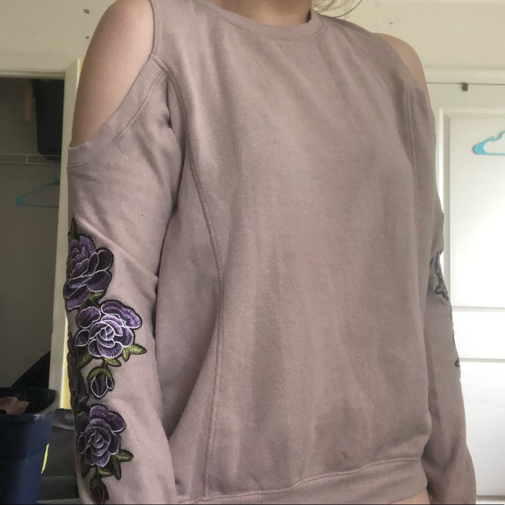 Off the Shoulder Flower Blush Pink Long Sleeve Top